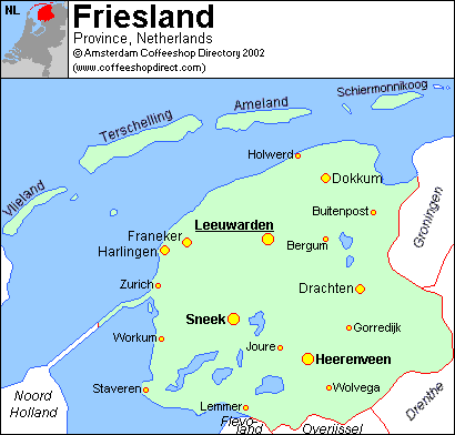 Map of Friesland province, Netherlands