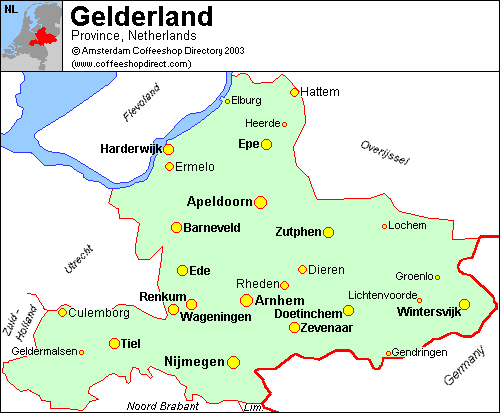 Map of Gelderland province, Netherlands