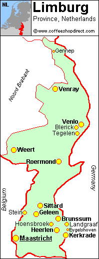 Map of Limburg province, Netherlands