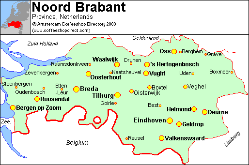 Map of Noord Brabant province, Netherlands