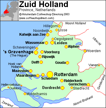 Map of Zuid Holland province, Netherlands