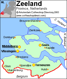 Map of Zeeland province, Netherlands